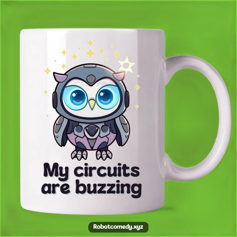 Funny Robot Owl Mug - Glowing Tech Stars Observer Gift for Geeks