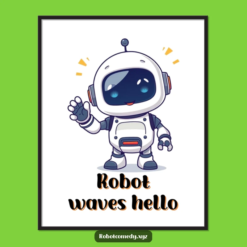 Funny Robot Beep Digital Art - High-Quality Waving Critter Print