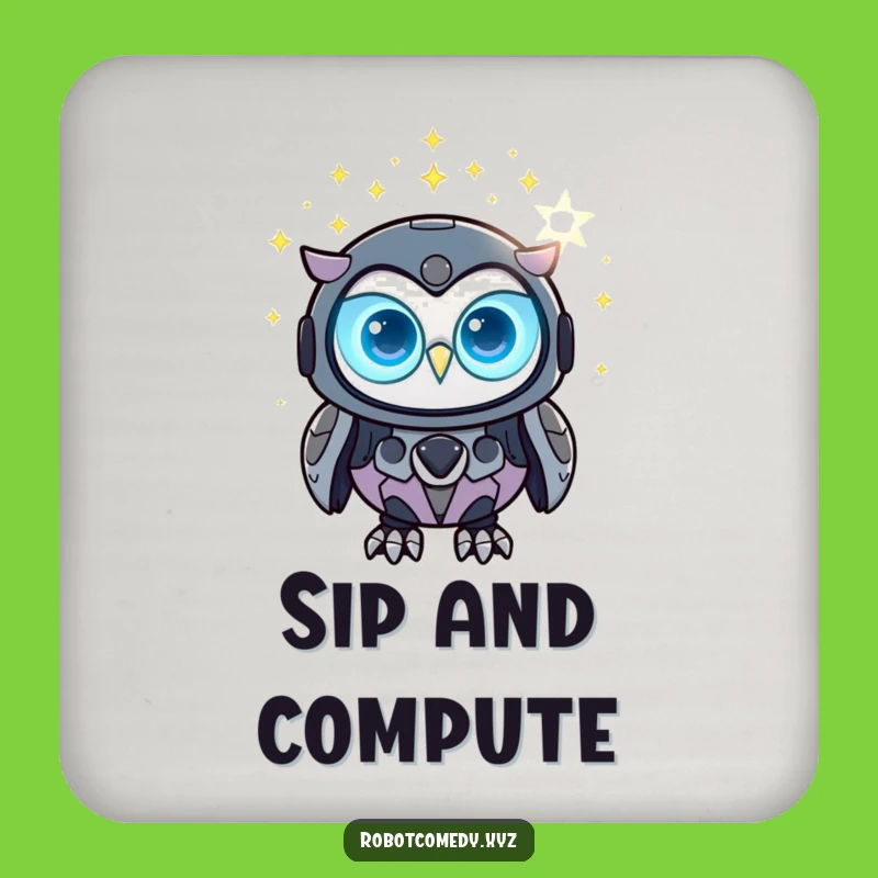 Funny Robot Owl Coaster - Glowing Tech Protector Gift for Tables