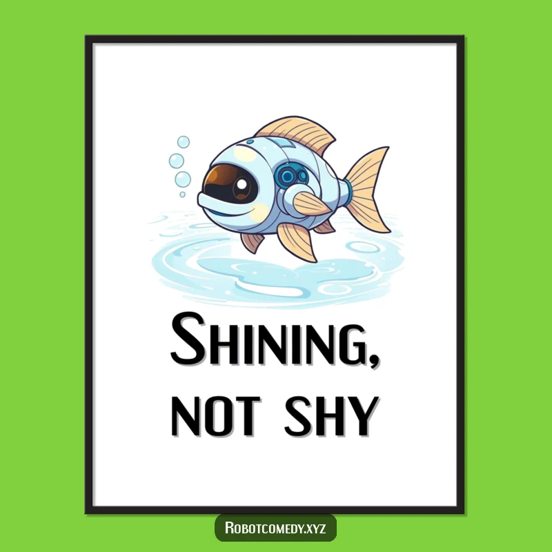Funny Robot Fish Poster: Bubbly Light River Adventure Wall Art Gift