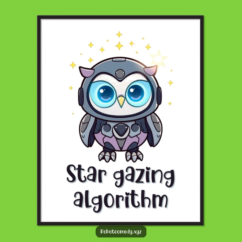 Funny Robot Owl Poster - Glowing Tech Stars Wall Art Gift