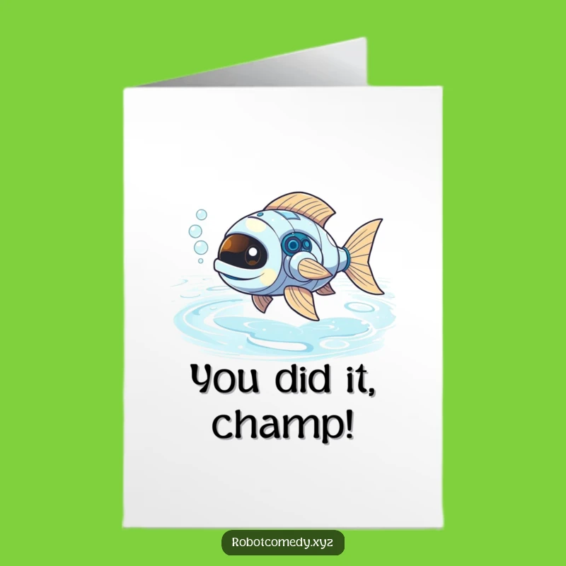 Congrats Free Printable Card: Robot Fish Achievement, Downloadable & Print at Home Celebration